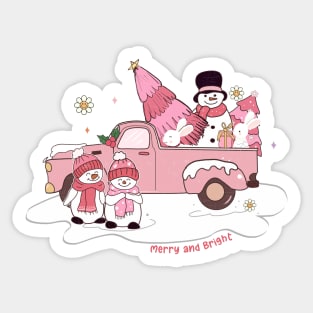 Merry and Bright Pink Christmas Sticker